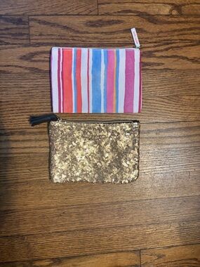 Estee Lauder Striped Pink Blue & Gold Sequin Cosmetic Pouches